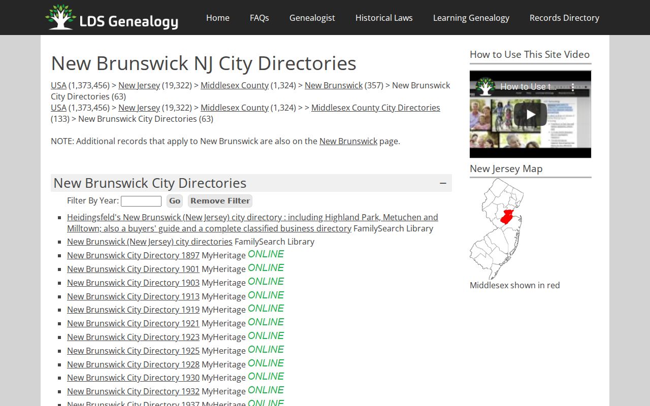 New Brunswick regional city directory index for North Brunswick history research