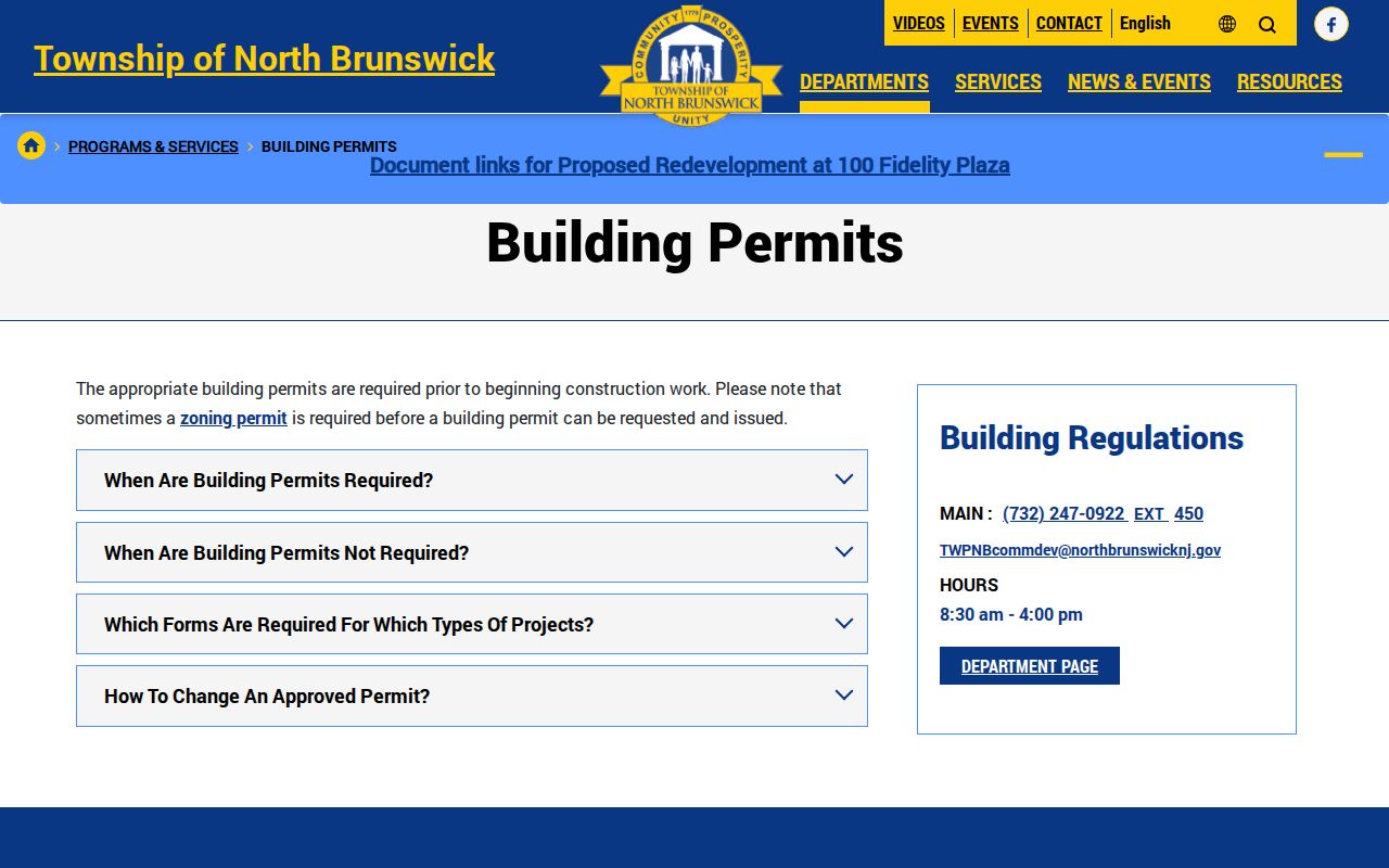 North Brunswick neighbors building permit record procedure